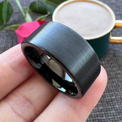 Black brushed tungsten wedding ring