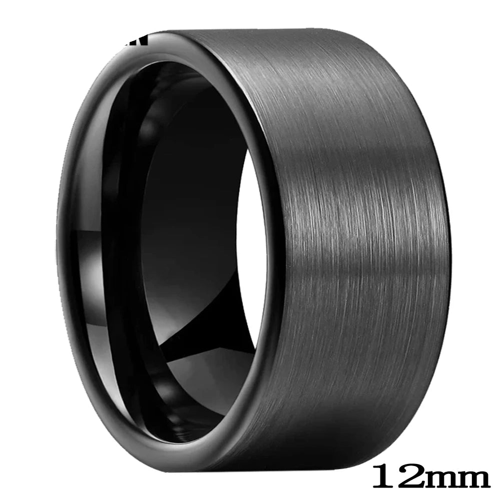 Black tungsten ring with brushed finish on a white background