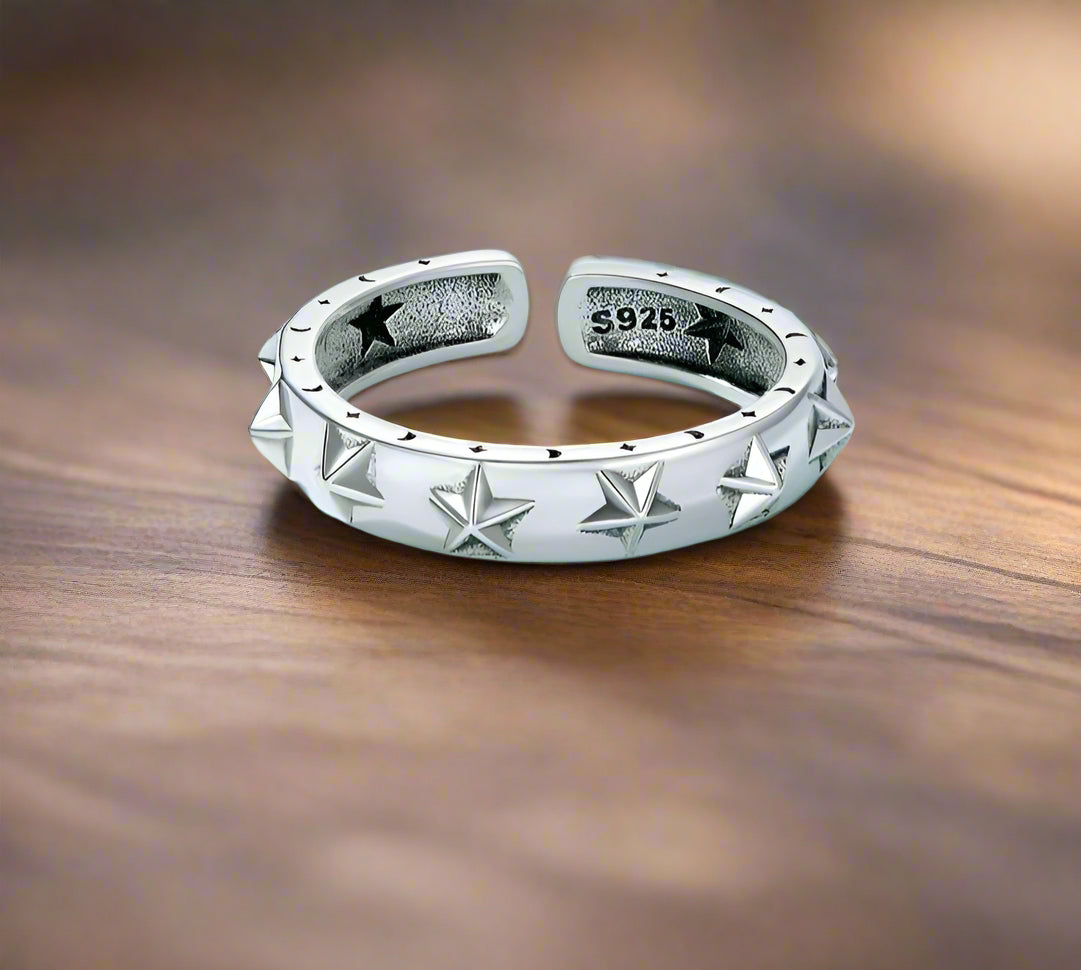 925 Sterling Silver Adjustable Ring – Butterflies or Stars Engraved Design (Women’s) - Promise Rings