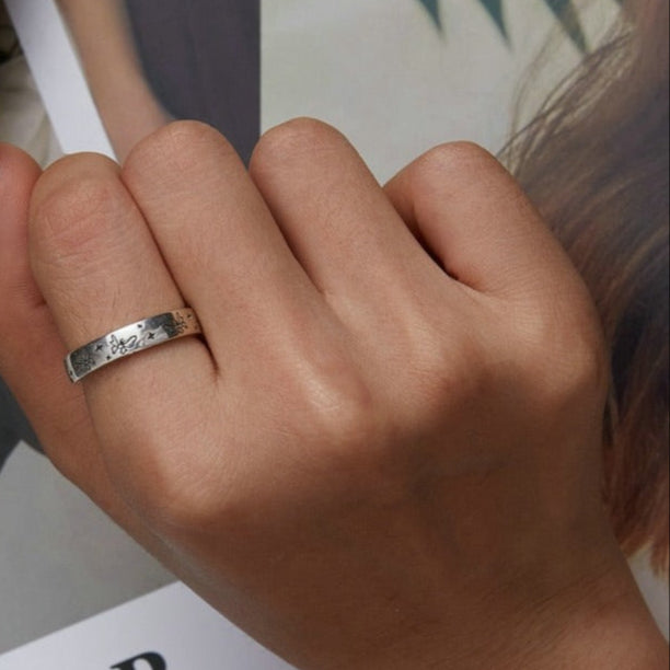 925 Sterling Silver Adjustable Ring – Butterflies or Stars Engraved Design (Women’s) - Promise Rings