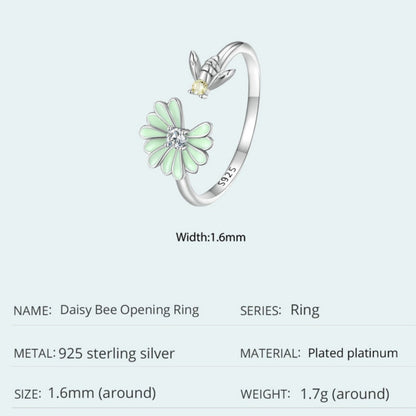 2mm Candy Green Flower & Bee Sterling Silver Ring – Springtime Joy & Nature Symbolism (Women’s) - Promise Rings