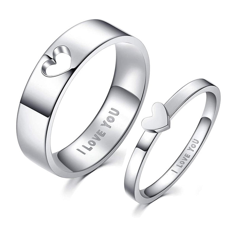 Connected Heart I Love You Engraved Titanium Unisex Rings - Promise Rings