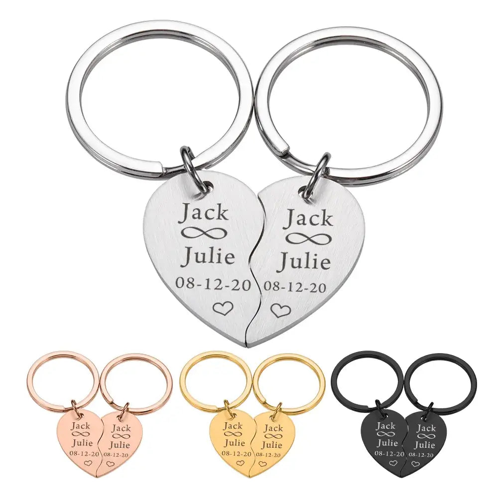 Custom Paired Half Heart Keychain – Infinity Love Symbol with Names & Date (Couples)