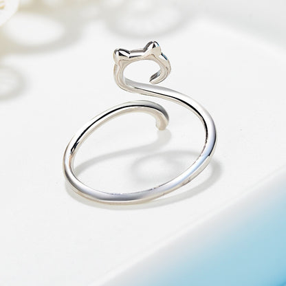 Minimalist Cat Outline Ring – Sterling Silver Adjustable Band (Women’s) - Promise Rings