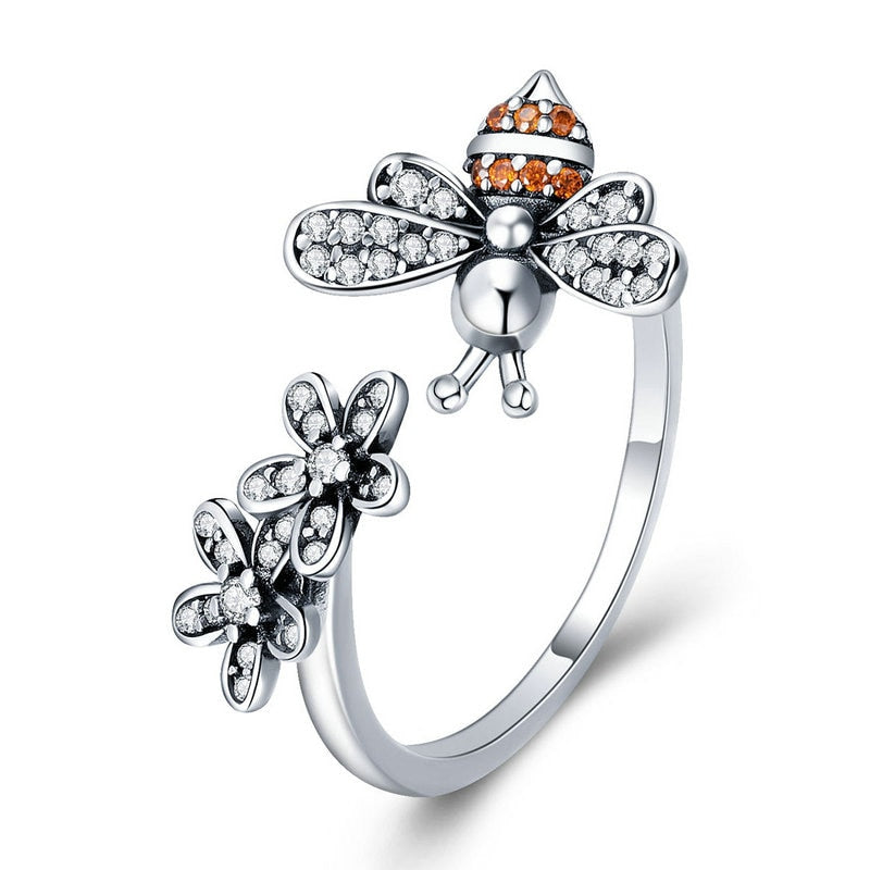 925 Sterling Silver Daisy & Bee Ring – Nature-Inspired Symbol of Growth and Harmony (Women’s)