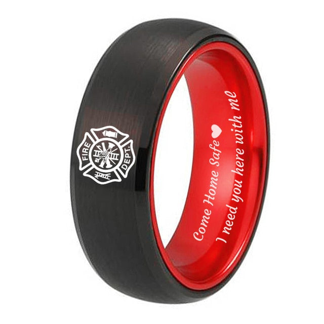 8mm Firefighter Engraved Men's Tungsten Rings (4 Color Styles)