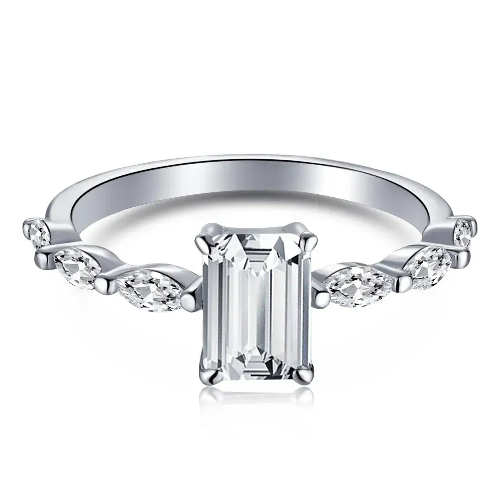 6mm 925 Sterling Silver Emerald Cut CZ Ring – Classic Elegance and Versatility (Women’s) - Promise Rings