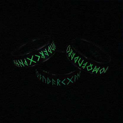 Glow in the Dark Viking Rune Ring — 8mm Norse Stainless Steel Band