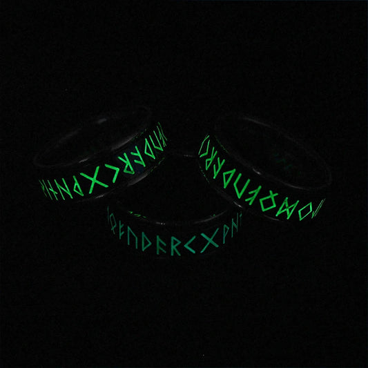 Glow in the Dark Viking Rune Ring — 8mm Norse Stainless Steel Band