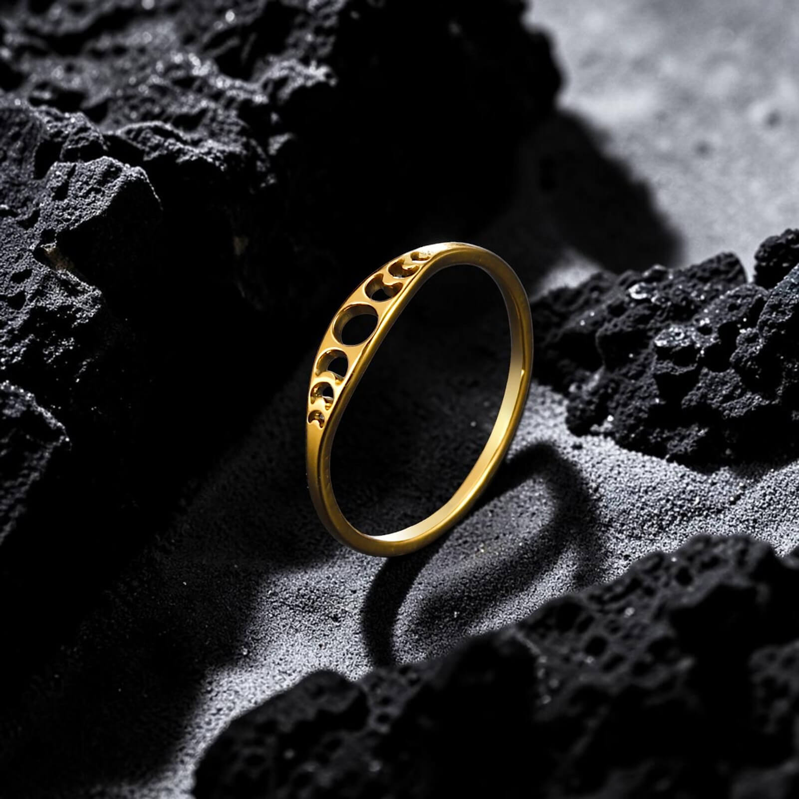 Dainty Lunar Moon Phase Ring - Minimalist Celestial Band in Gold