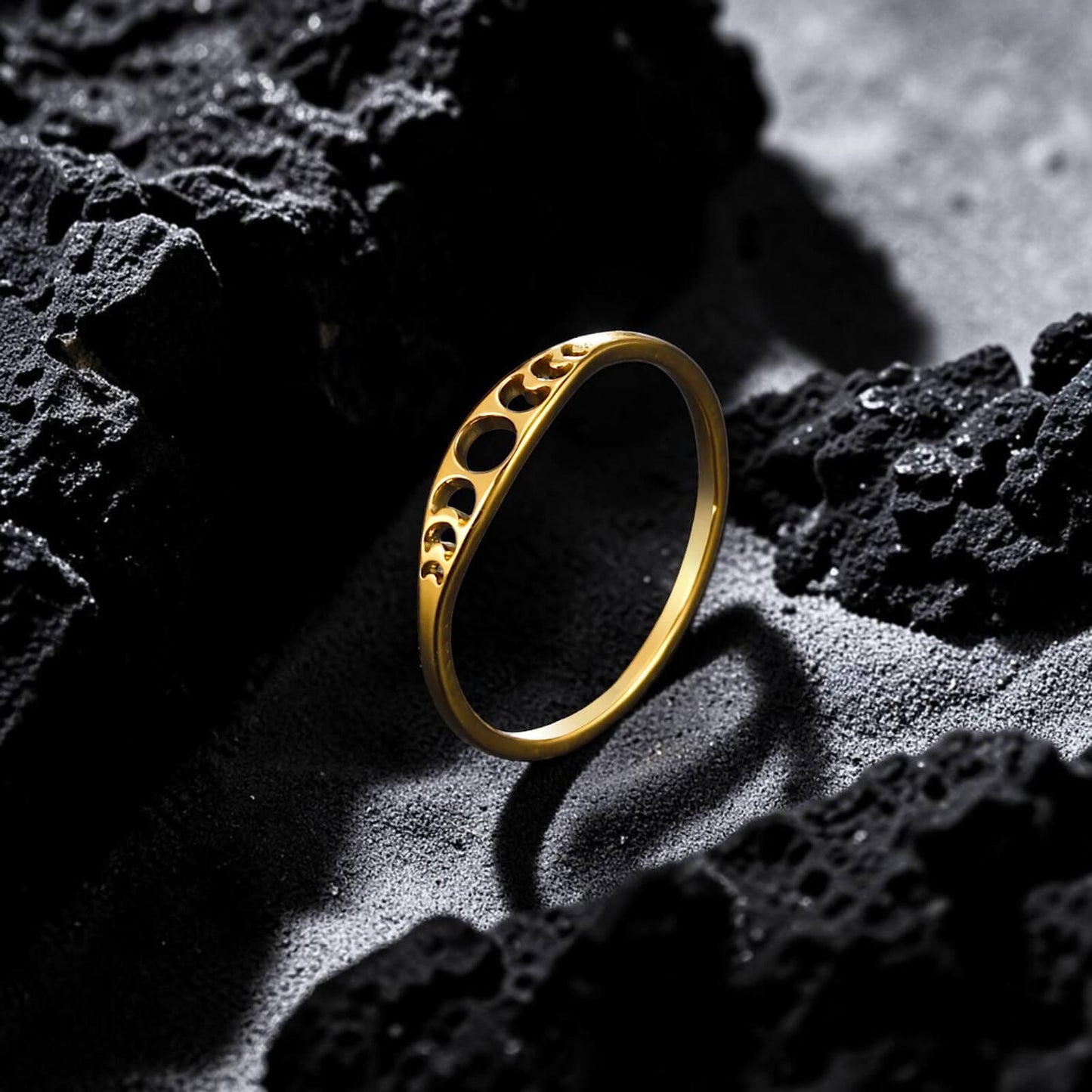 Dainty Lunar Moon Phase Ring - Minimalist Celestial Band in Gold & Silver