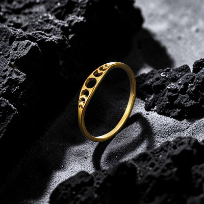 Dainty Lunar Moon Phase Ring - Minimalist Celestial Band in Gold & Silver