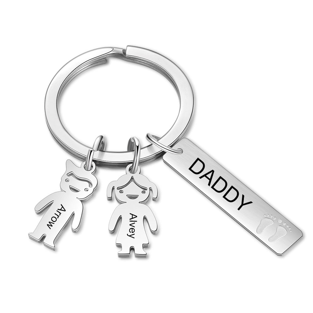 Personalized Daddy & Children's Names Stainless Steel Keychains (5 Styles)