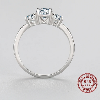 Women's 925 Sterling Silver Three-Stone Round Zirconia Ring - Trilogy Engagement & Wedding Ring
