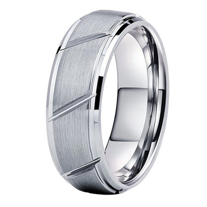 6mm, 8mm Unique Grooved Matte Brushed Silver Tungsten Men's Ring