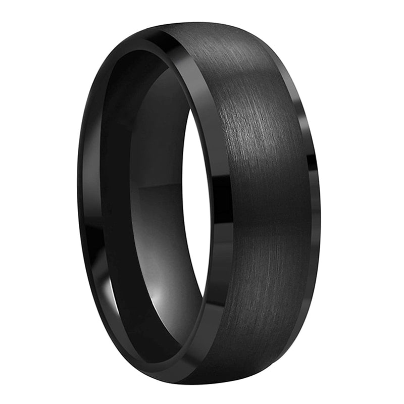 8mm Domed Beveled Edges Black Tungsten Men's Ring