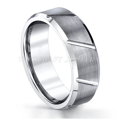6mm, 8mm Unique Brushed Design Beveled Edges Tungsten Men's Ring