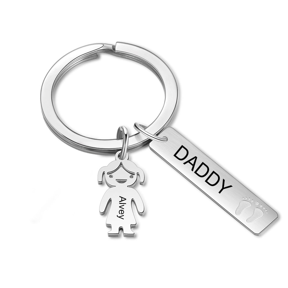 Personalized Daddy & Children's Names Stainless Steel Keychains (5 Styles)