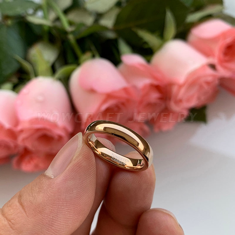 4mm Polished Rose Gold Tungsten Unisex Ring