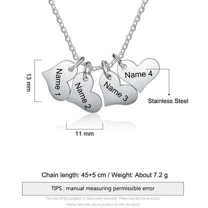2 to 5 Hearts Personalized Name Engraving Stainless Steel Women's Necklace