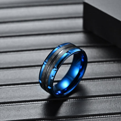 8mm Blue & Black Stainless Steel Men's Ring