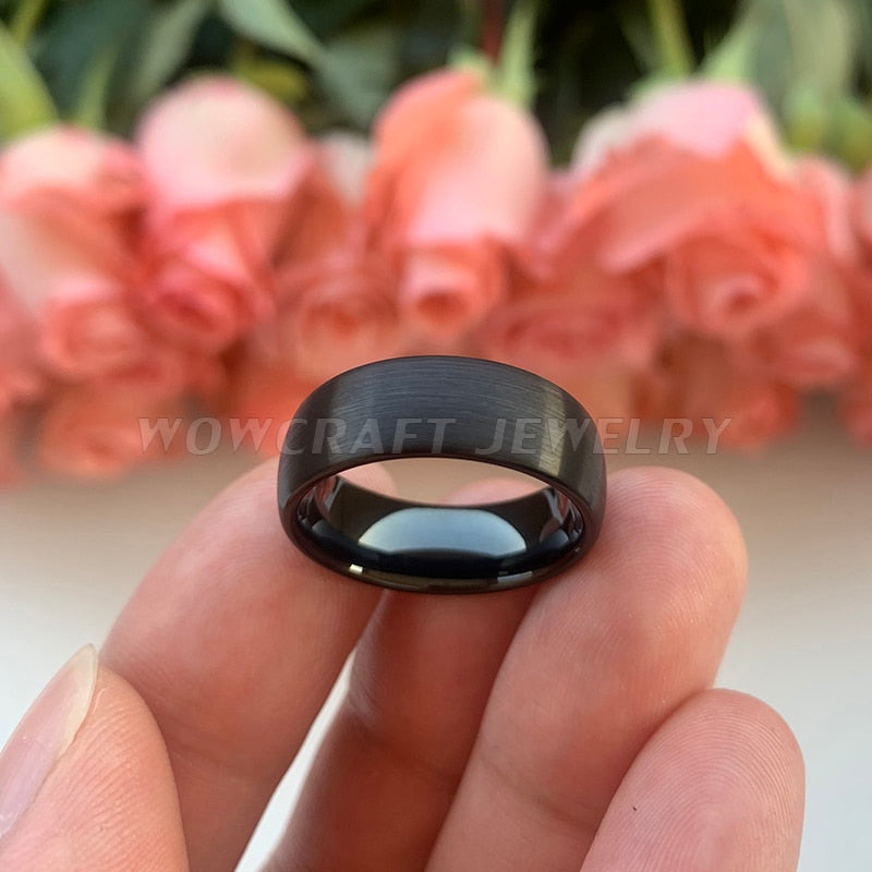 8mm Black Brushed Domed Men's Ring