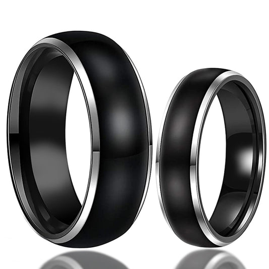 6mm, 8mm Shiny Polished Silver Edge Black Tungsten Unisex ring