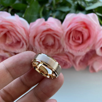 8mm Luxury Brushed Rose Gold Tungsten Unisex Ring
