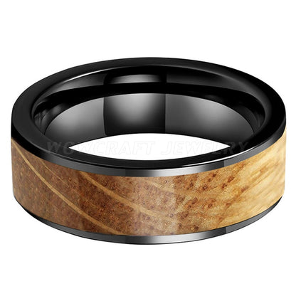 8mm Whiskey Barrel Inlay Black Tungsten Men's Ring