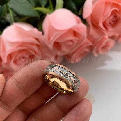 8mm Meteorite Arrow Inlay & Rose Gold Tungsten Unisex Ring