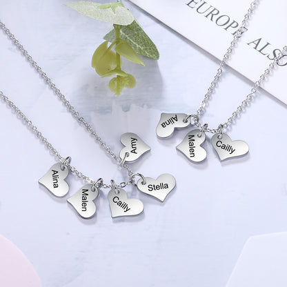 2 to 5 Hearts Personalized Name Engraving Stainless Steel Women's Necklace