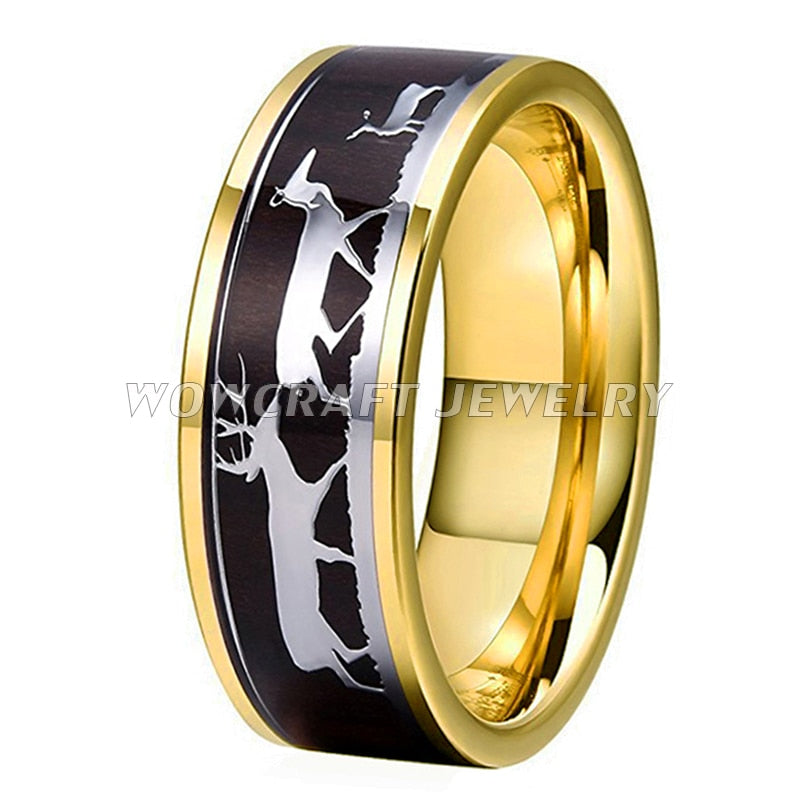8mm Deer Family Rose Gold, Black & Silver Men's Ring (3 Colors)