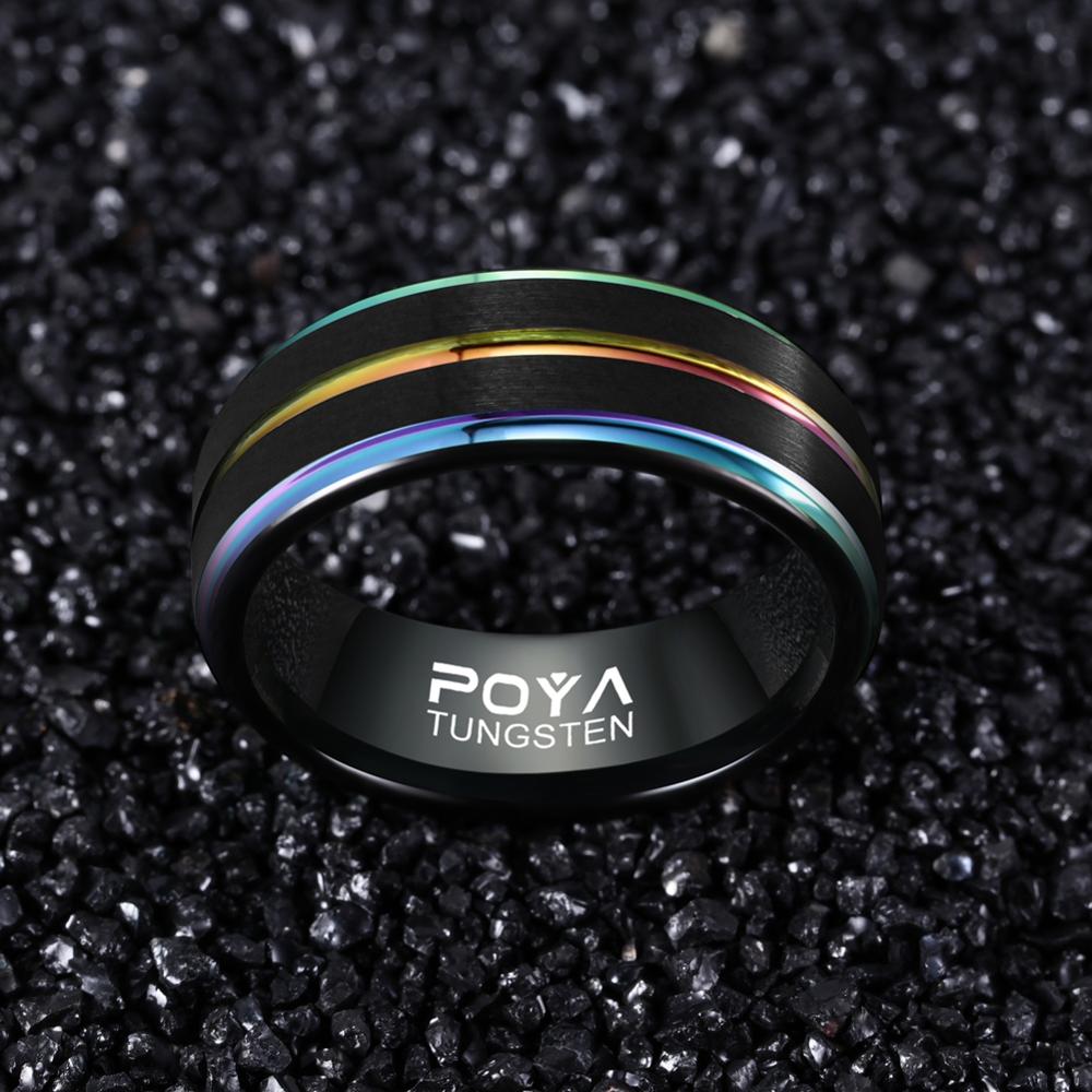 8mm Rainbow Colors & Black Tungsten Unisex Ring