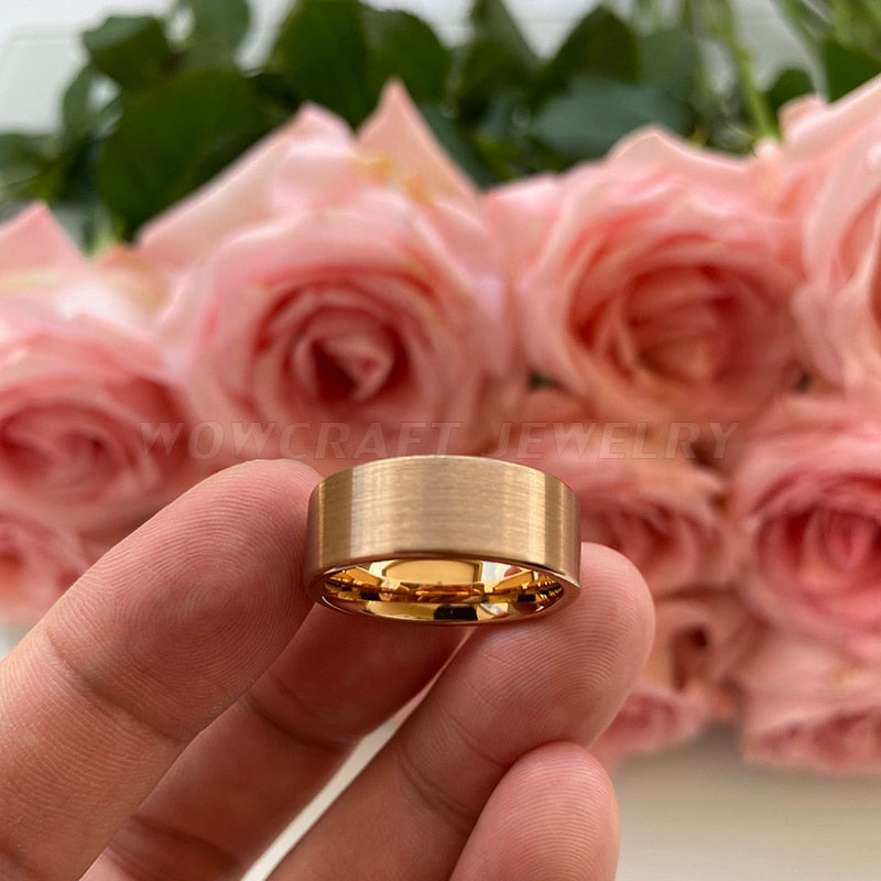 8mm Flat Brushed Rose Gold Tungsten Men's Ring