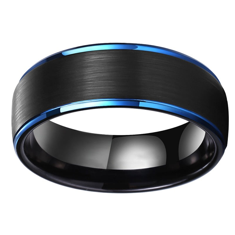 8mm Black & Blue Edges Tungsten Men's Ring
