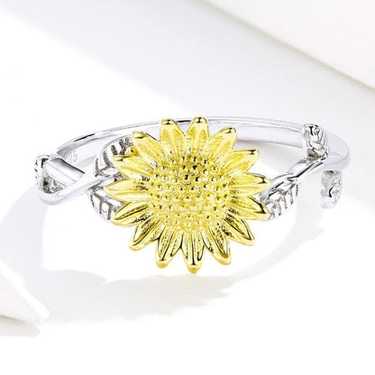 Sunflower Flower 925 Sterling Silver Women's Ring