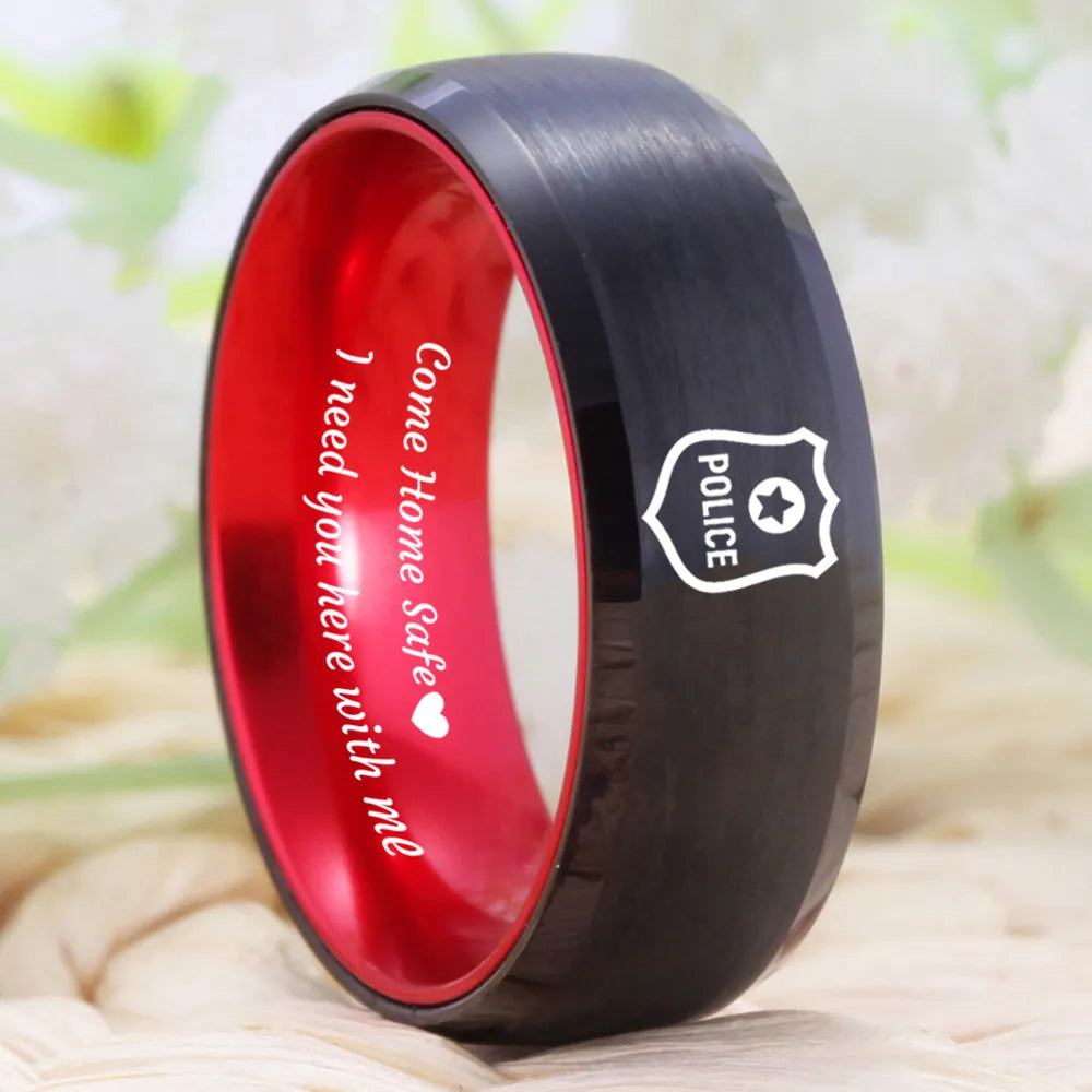 8mm Police Cop Come Home Safe Engraved Tungsten Unisex Ring (2 Colors)