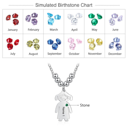 1 to 5 Personalized Engraved Children's Names & Birthstones Pendant Women's Necklace