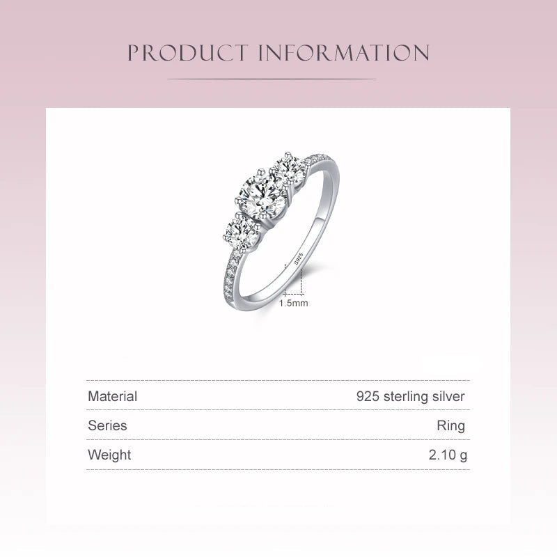 Women's 925 Sterling Silver Three-Stone Round Zirconia Ring - Trilogy Engagement & Wedding Ring