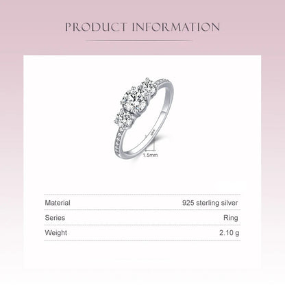 Women's 925 Sterling Silver Three-Stone Round Zirconia Ring - Trilogy Engagement & Wedding Ring