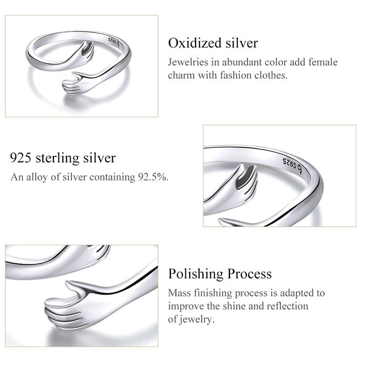 Hug Hands 925 Sterling Silver Women's Ring (3 Colors)
