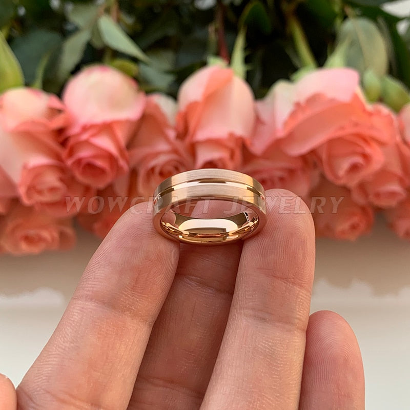 6mm Center Grooved Brushed Rose Gold Unisex Ring