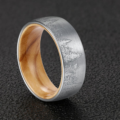 Pine Forest: 8mm Olive Wood Tungsten Men's Ring