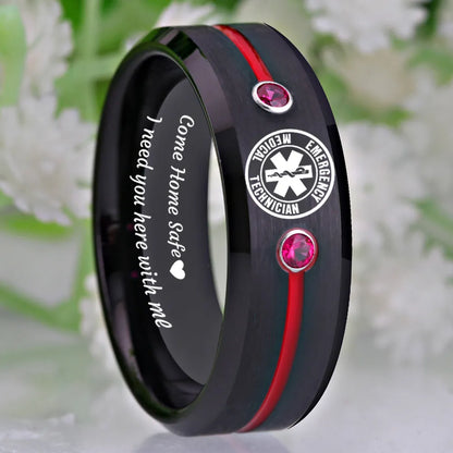 8mm Paramedic Medical Design Come Home Safe Tungsten Unisex Rings (2 Colors)