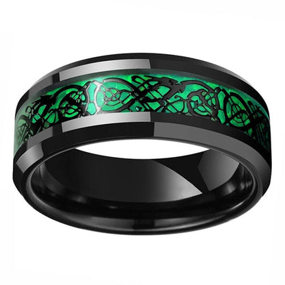 8mm Dragon Green Carbon Fibre Black Tungsten Men's Ring