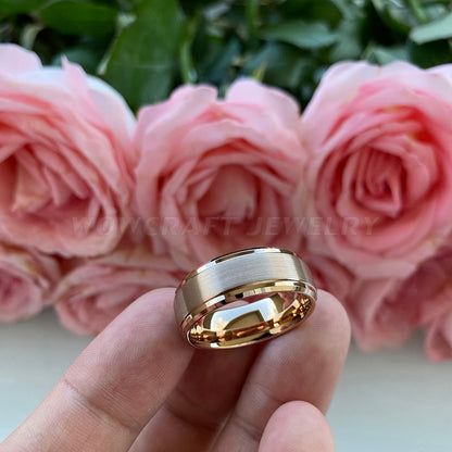 8mm Luxury Brushed Rose Gold Tungsten Unisex Ring