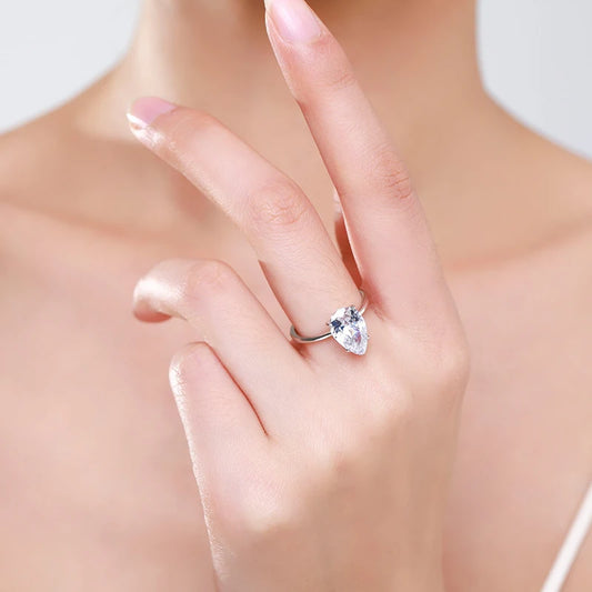 3CT Pear Cut CZ Ring — Silver-Finish Teardrop Solitaire