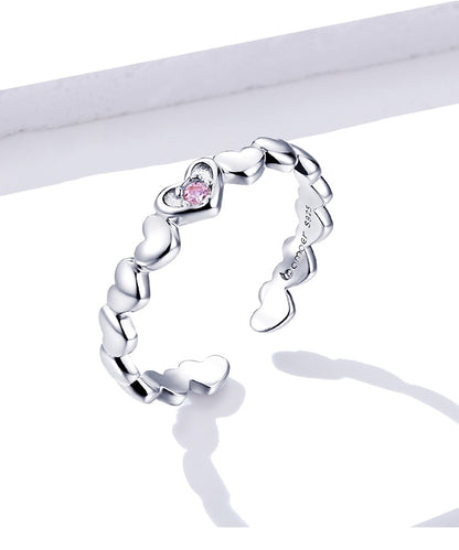 Pink Heart Cubic Zirconia 925 Sterling Silver Women's Ring