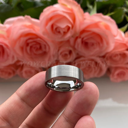 6mm & 8mm Flat Brushed Silver Unisex Rings