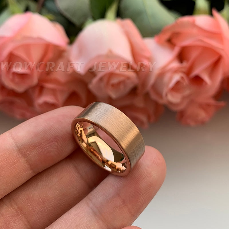 12mm Brushed Tungsten Rose Gold Color Men's Ring